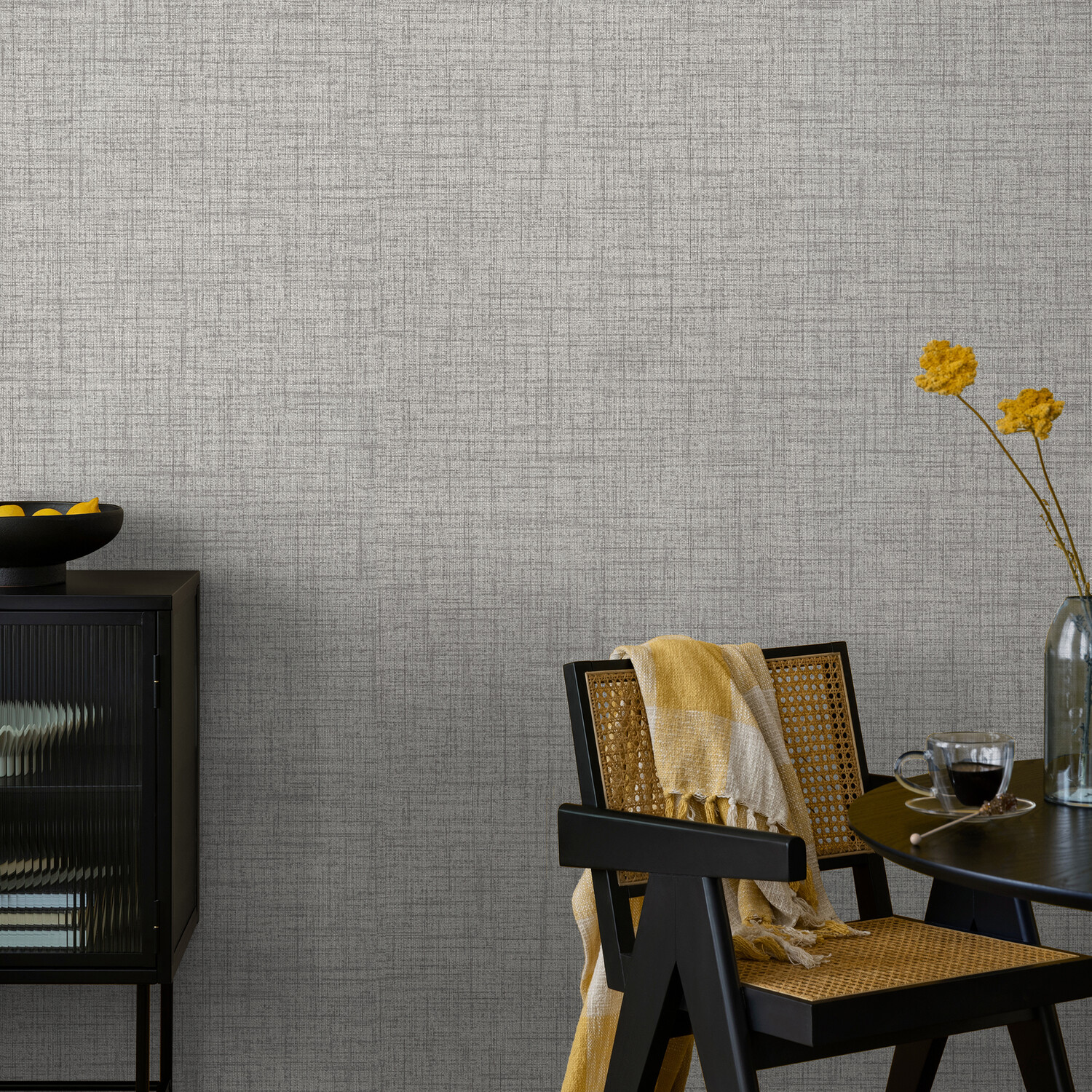 Fabric Linen Texture Wallpaper Grey Image 2