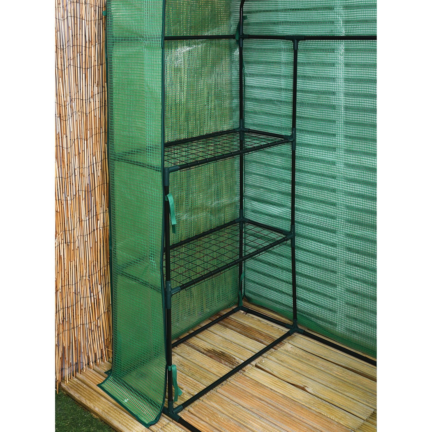 Walk in Greenhouse with PE Mesh Cover - Green Image 6