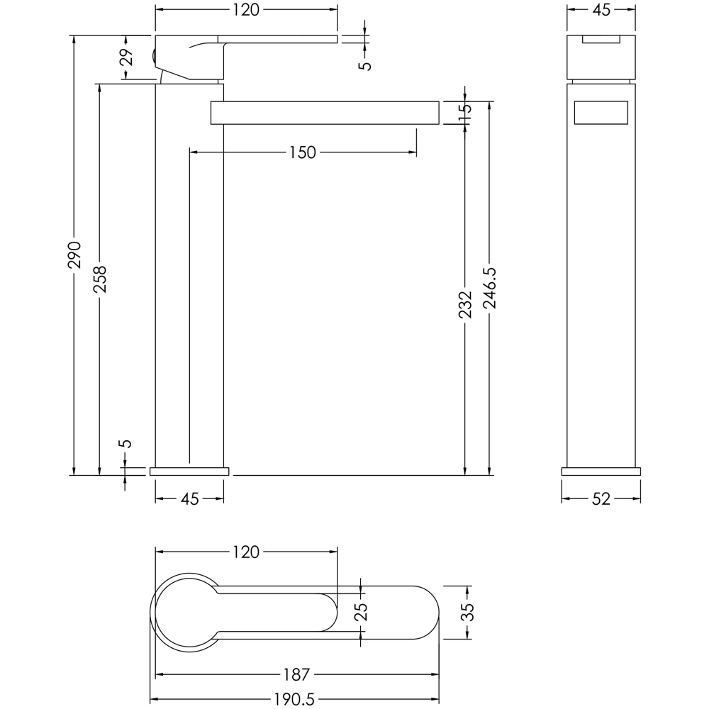 nuie Matt Black High Rise Mono Basin Mixer Image 2