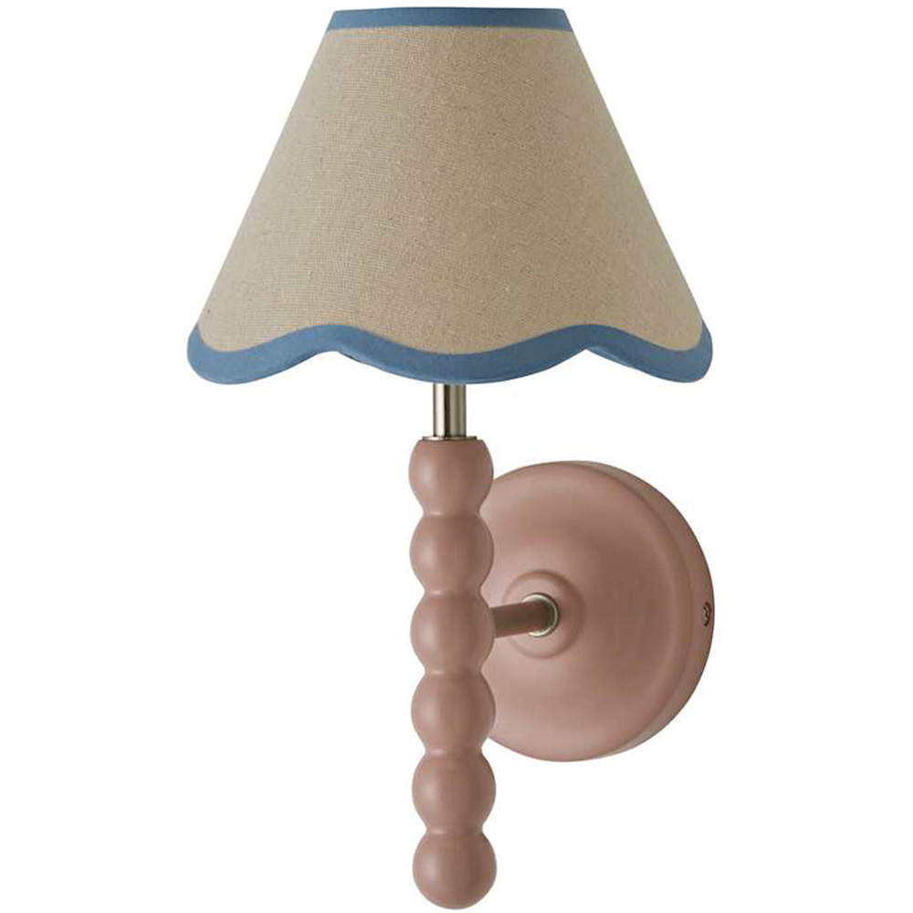 ValueLights Blue Trim Scallop Shade Pink Bobbin LED Wall Light with Bulb Image 1
