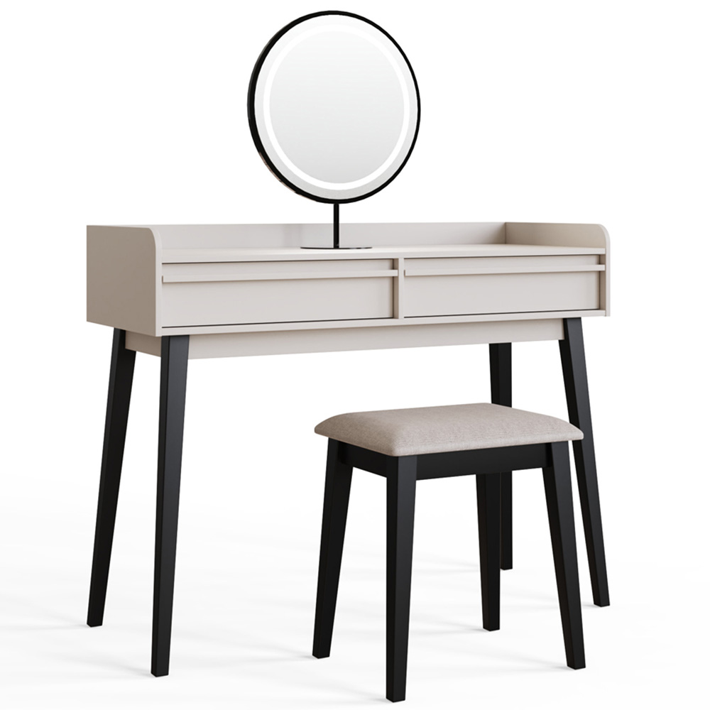 GFW Phoebe 2 Drawer Beige and Black Dressing Table and Stool Set with LED Mirror Image 3