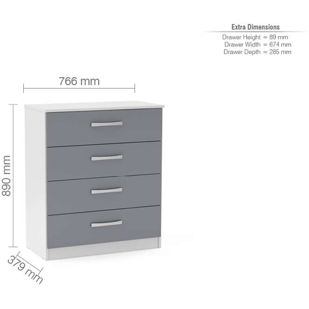 Lynx 4 Drawer White and Grey Chest of Drawers Image 4