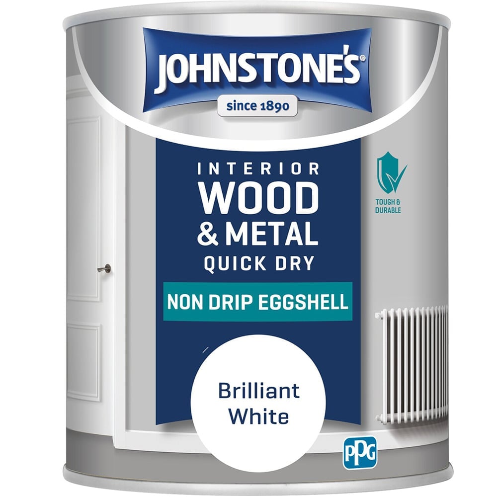 Johnstone's Interior Wood and Metal Quick Dry Eggshell Paint - Brilliant White / 750ml Image 2