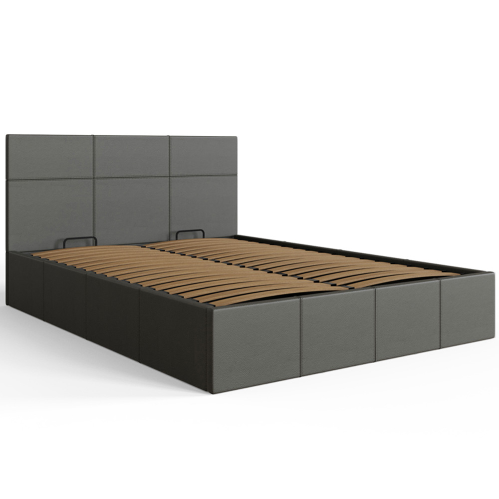 GFW Small Double Grey Faux Leather Side Lift Ottoman Bed with Bonnell Mattress Image 3
