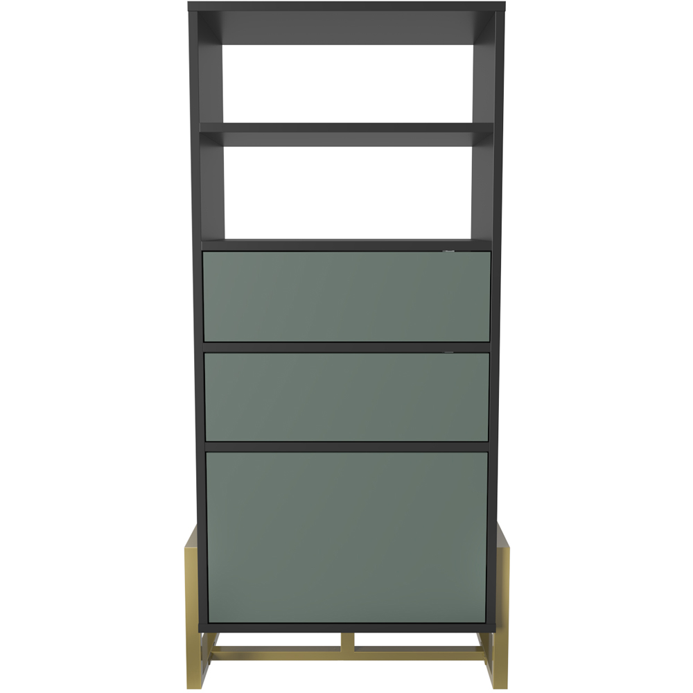 Decorotika Utopie 3 Door 2 Shelf Black and Green Modern Bookshelf Image 2