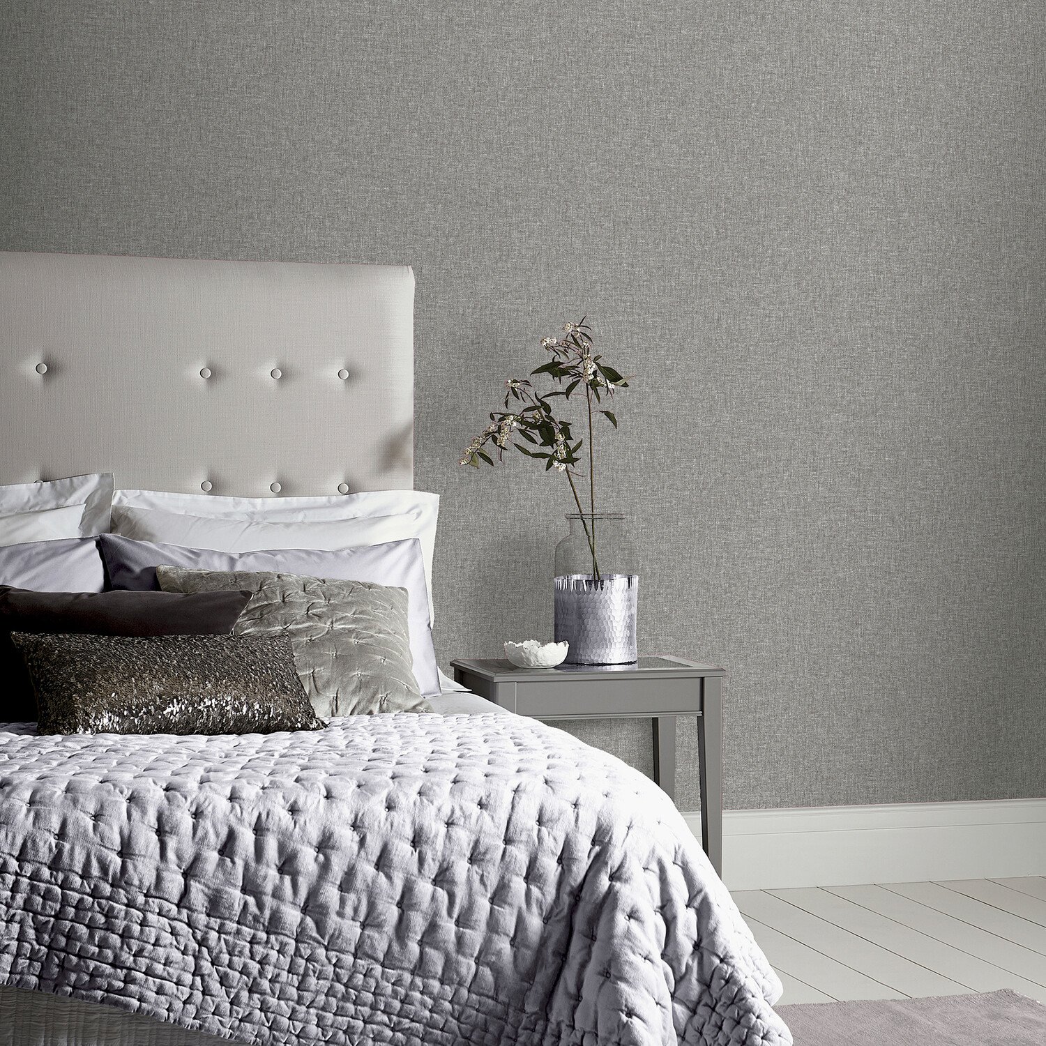 Linen Textured Wallpaper - Mid Grey Image 6