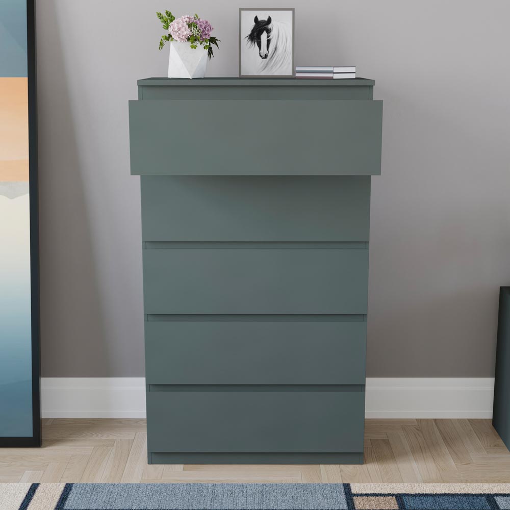 Vida Designs Denver Jasper Green 5 Drawer Bedside Table Image 3