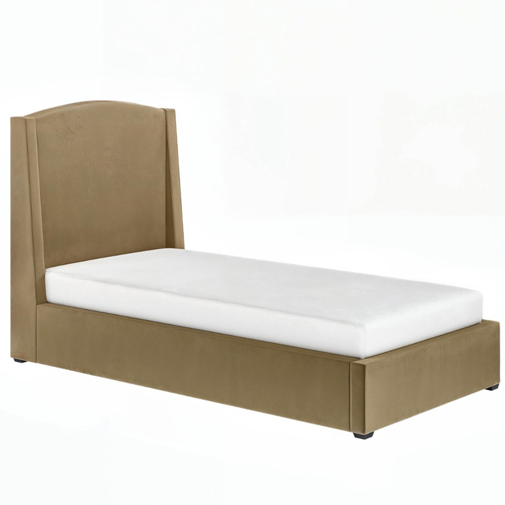 Solace+Co Blaine Single Sand Velvet Winged Headboard Ottoman Bed Image 2