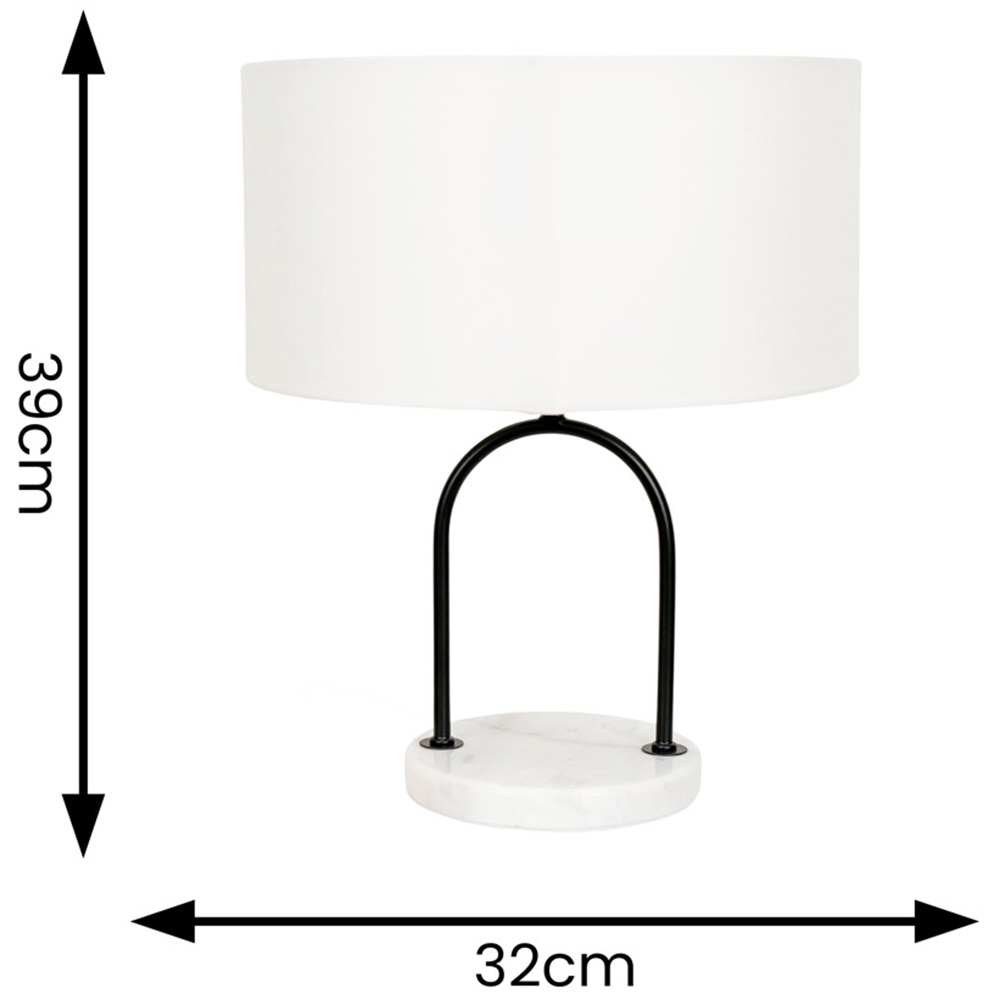 ValueLights Rachel White Linen Lamp Shade Black Arch Marble Base LED Table Lamp Image 4