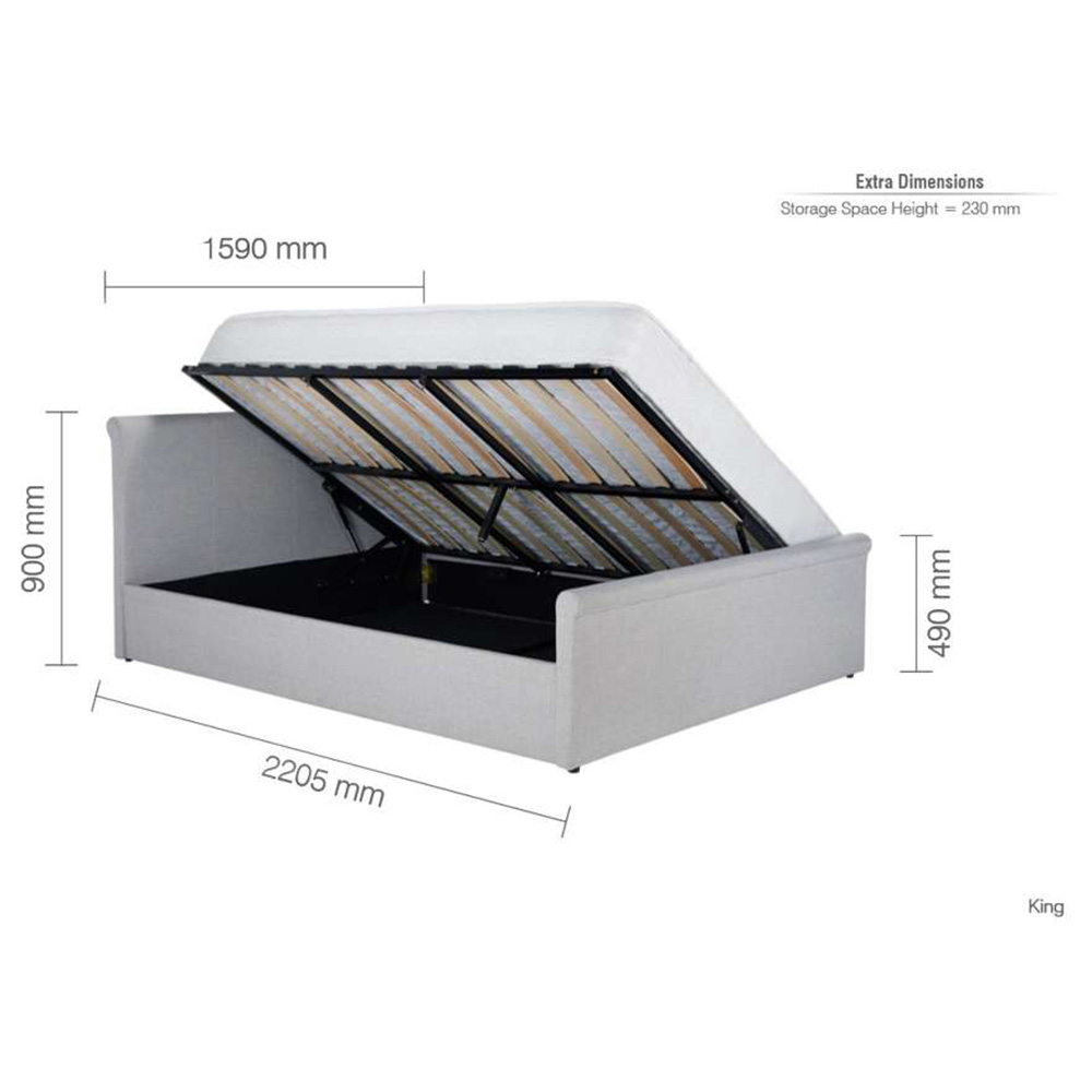 Stratus King Size Grey Polyester Ottoman Bed Image 5