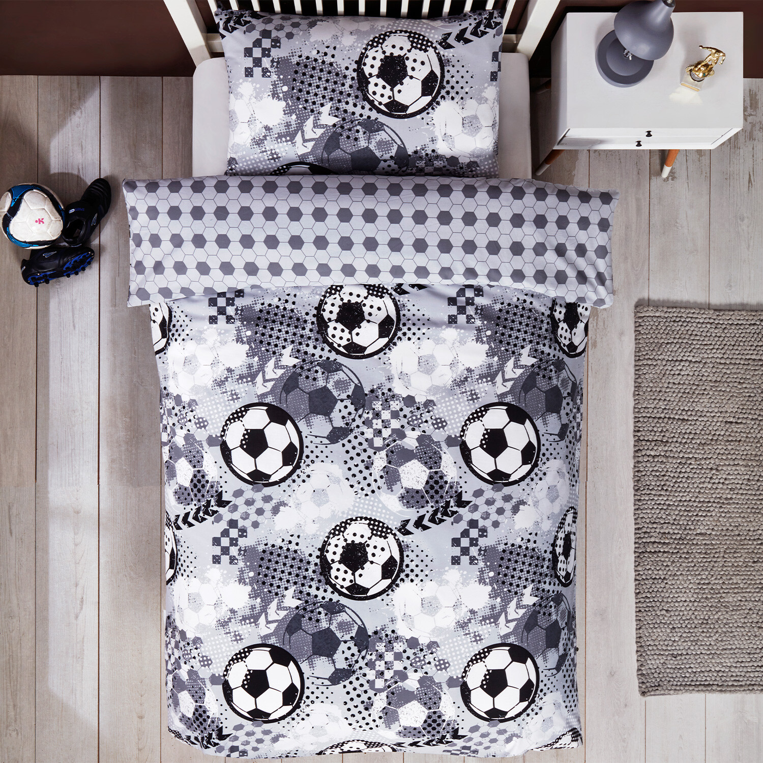 Football Single Grey Duvet Cover Set Image 4