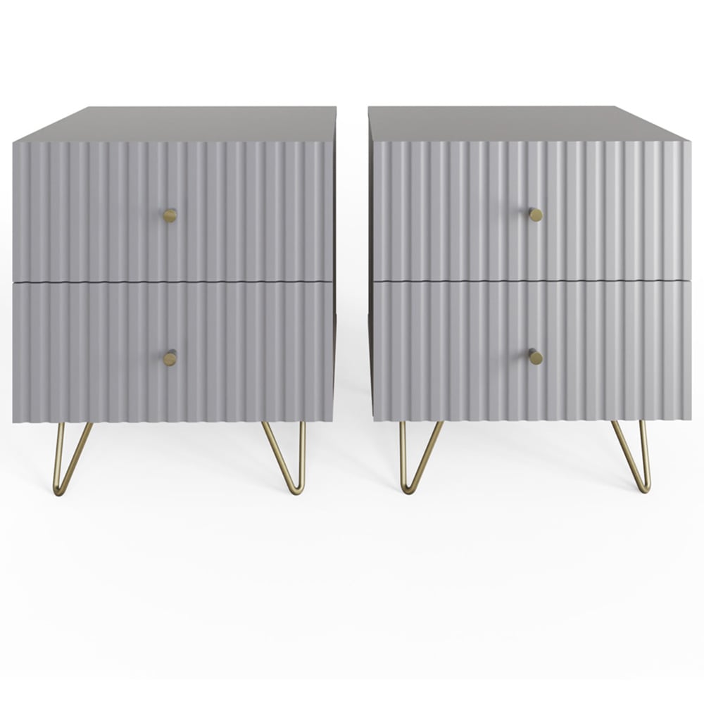 GFW Thalia 2 Drawer Grey Bedside Table Set of 2 Image 3