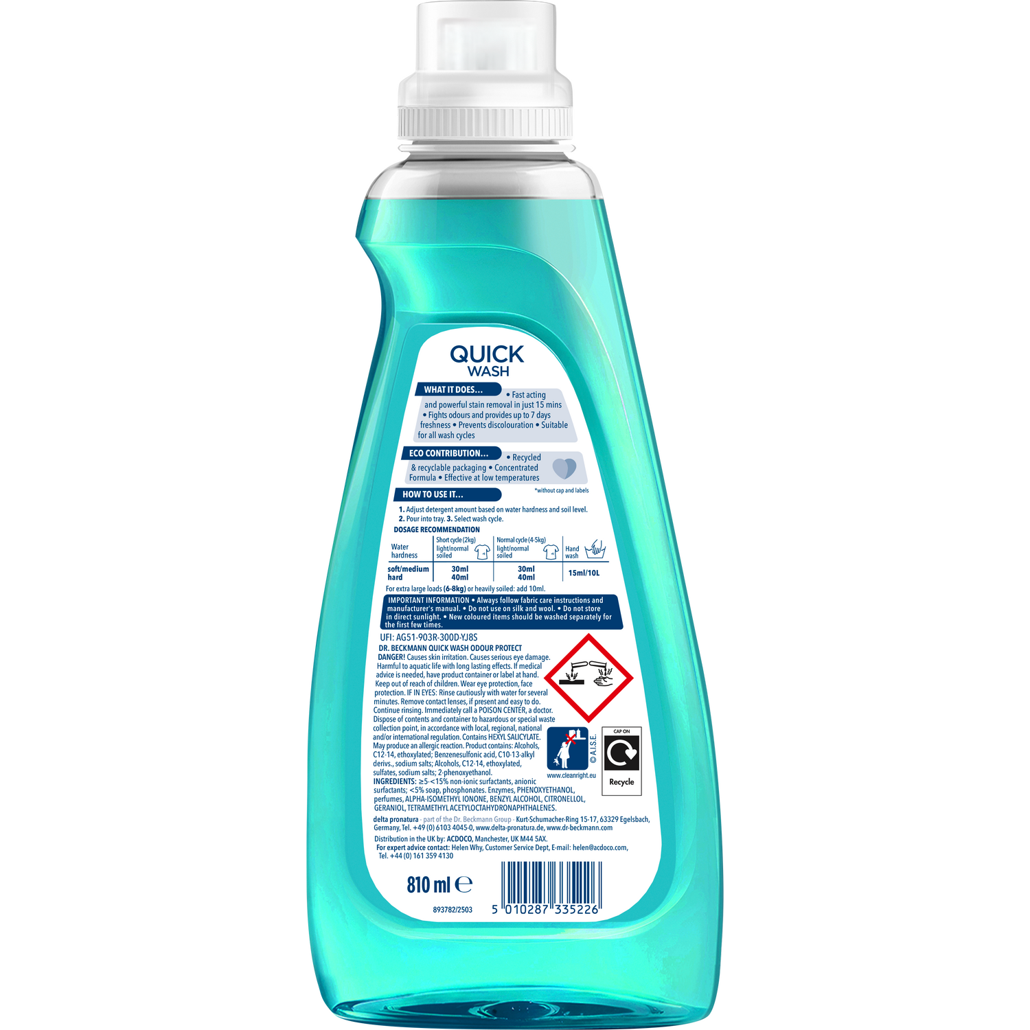 Dr Beckmann Quick Wash Odour Protect Laundry Detergent 810ml Image 2
