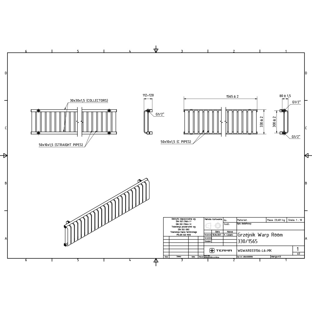 Terma Warp Room 3317 BTU Matt Teal Radiator 330 x 1565mm Image 9