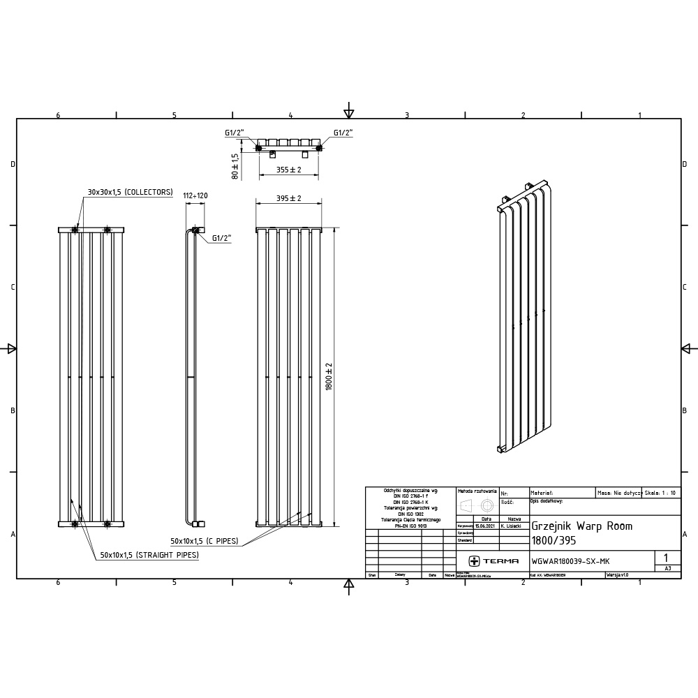 Terma Warp Room 3870 BTU Matt White Radiator 1800 x 395mm Image 9