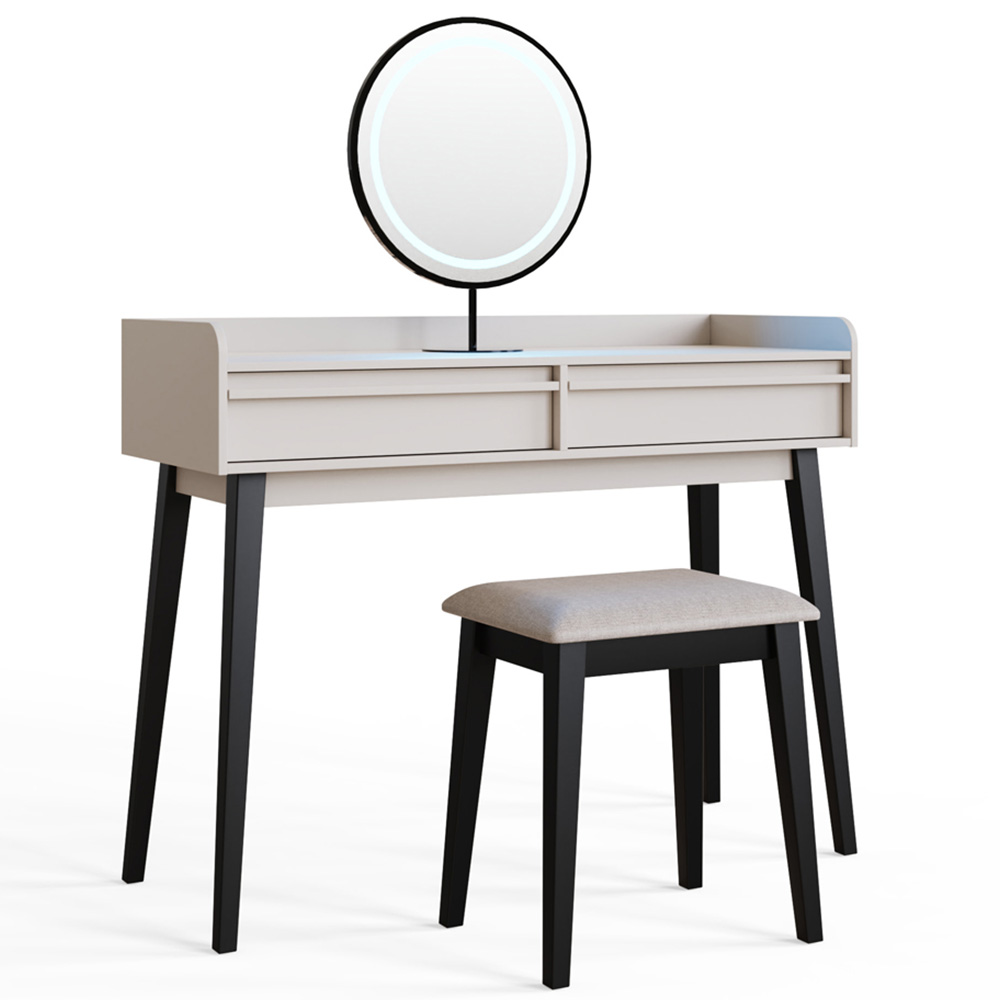 GFW Phoebe 2 Drawer Beige and Black Dressing Table and Stool Set with LED Mirror Image 4
