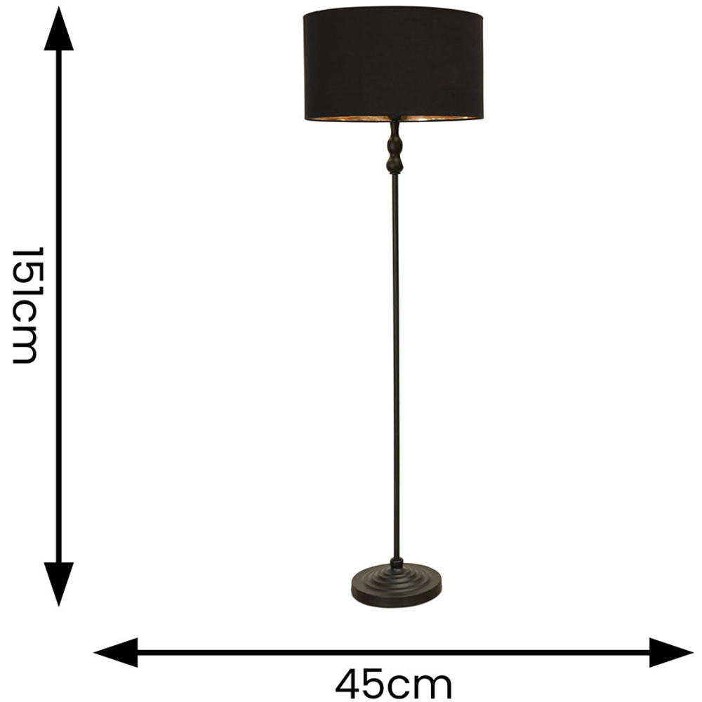 ValueLights Maggie Black and Metallic Gold Shade Black Metal Candlestick Floor Lamp Image 6