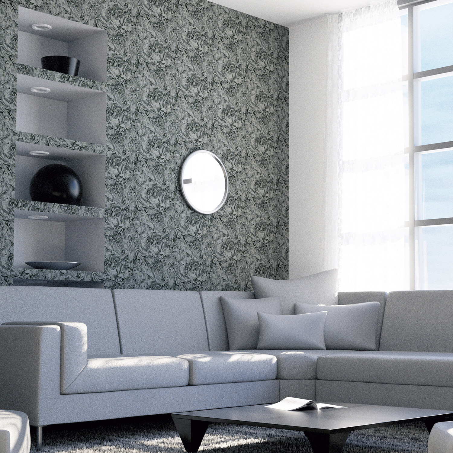 Liquid Marbled Wallpaper - Charcoal Image 3