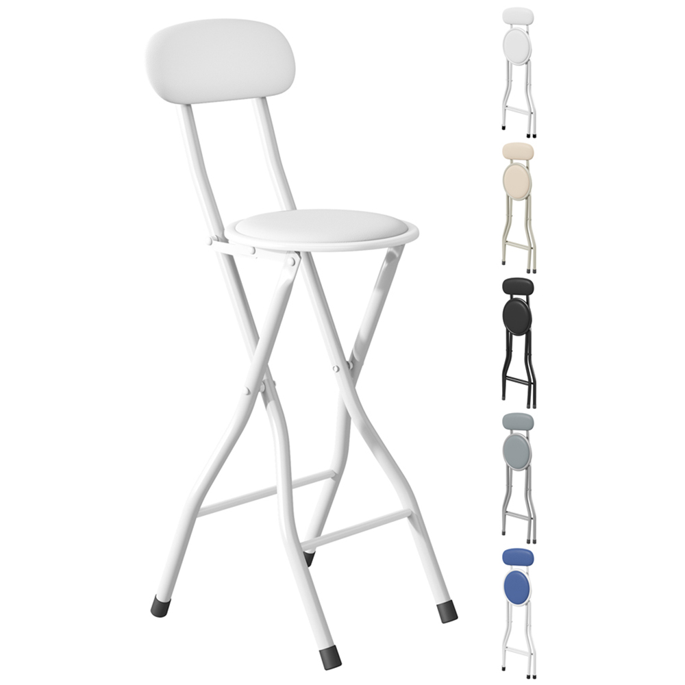 White Padded Folding Bar Stool Image 2