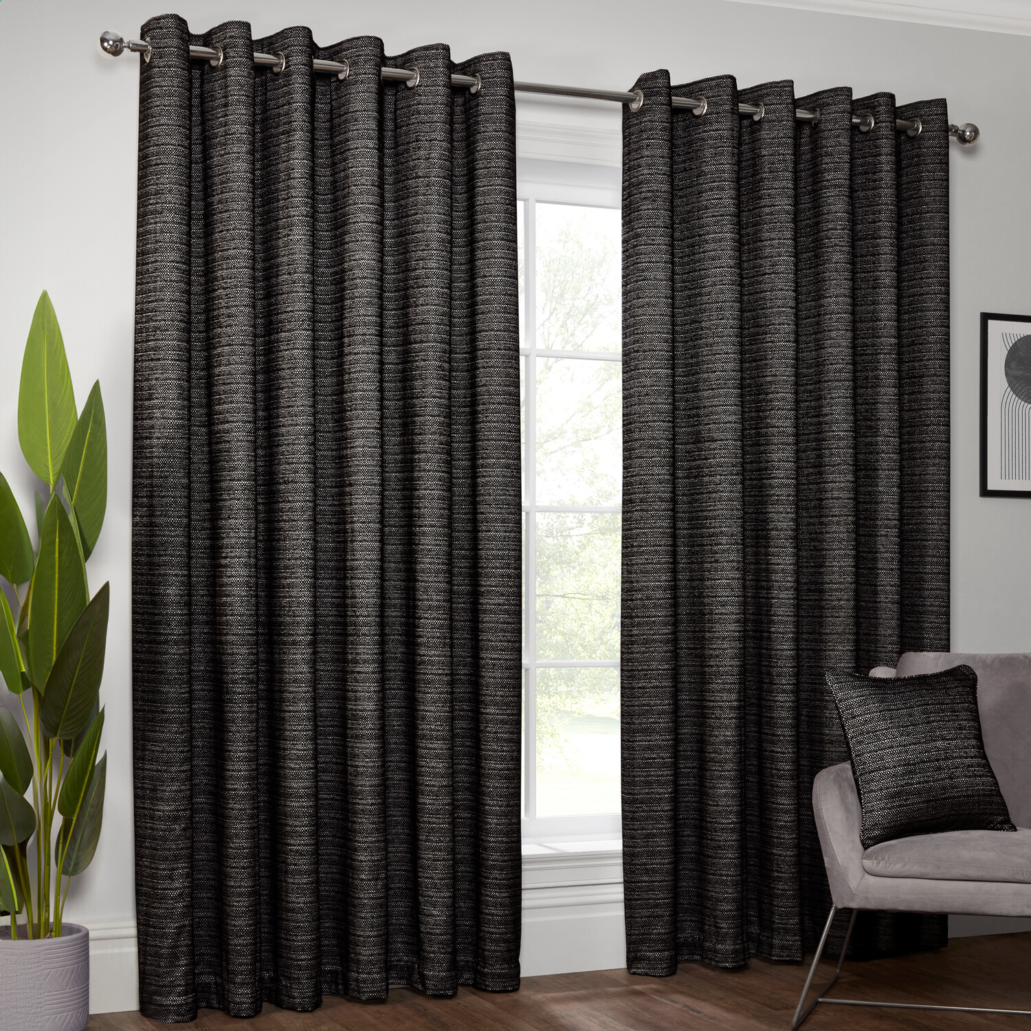 Halden Eyelet Curtain Black 229cm Image 2