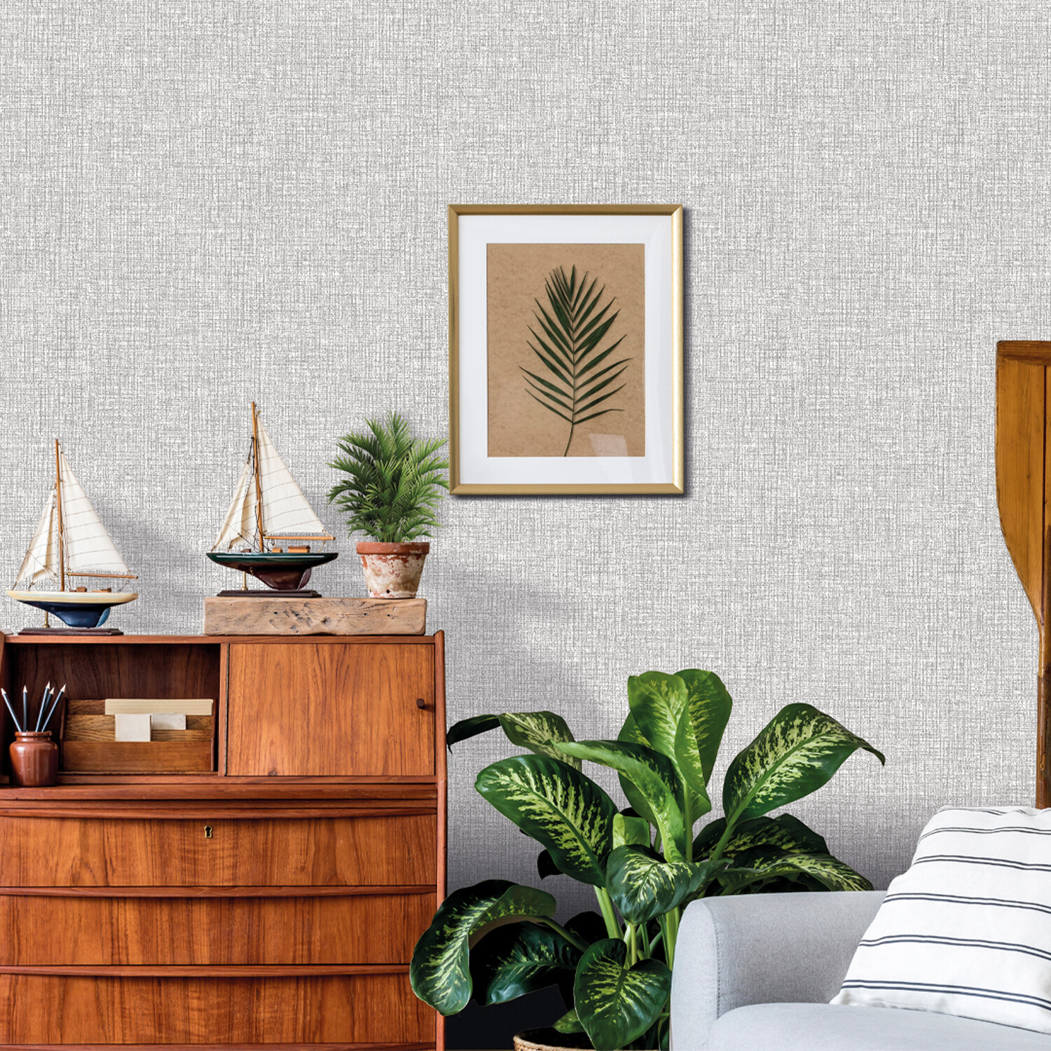 Linen Chenille Wallpaper - Linen Image 2