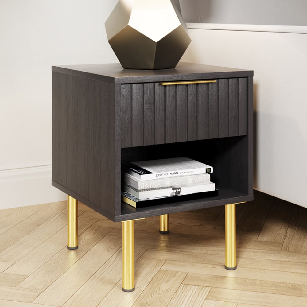 GFW Nervata Single Drawer Single Shelf Black Lamp Table Image 7