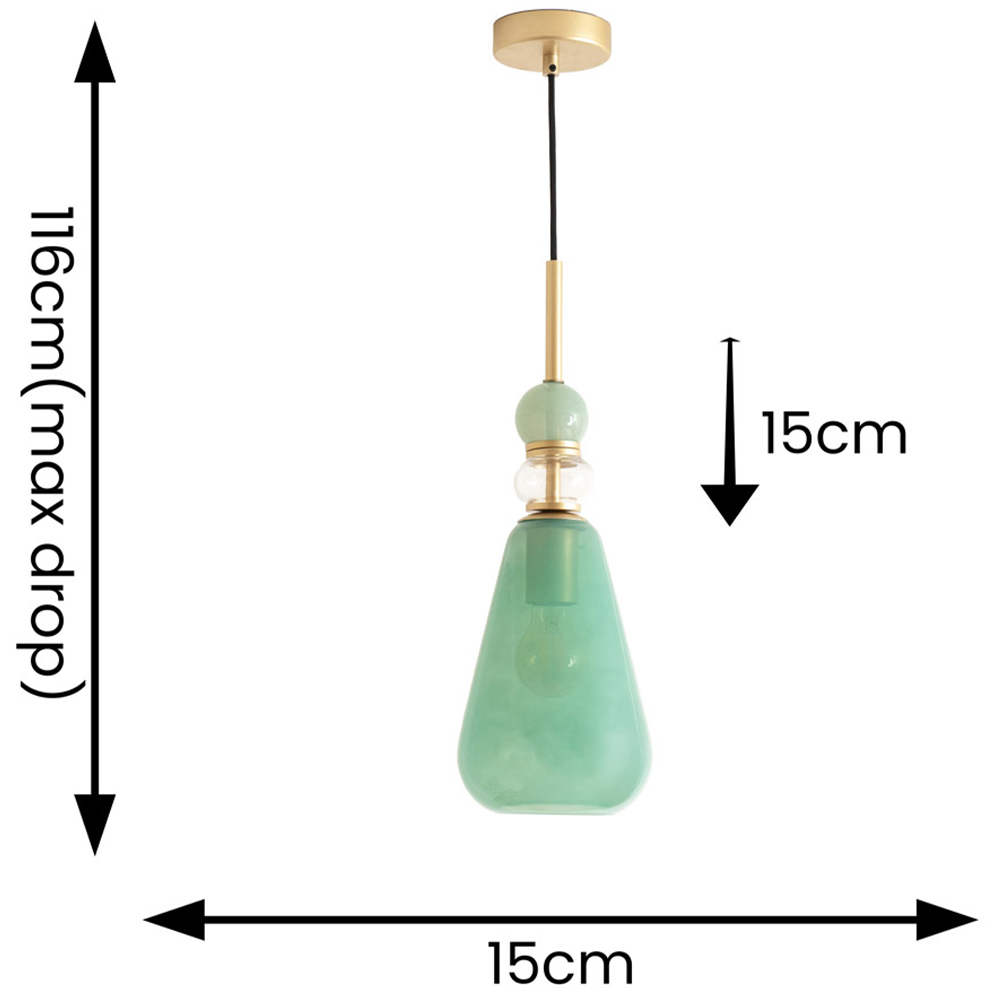 ValueLights Anastasia Green Glass Stacked Gold Detail LED Pendant Light Image 6