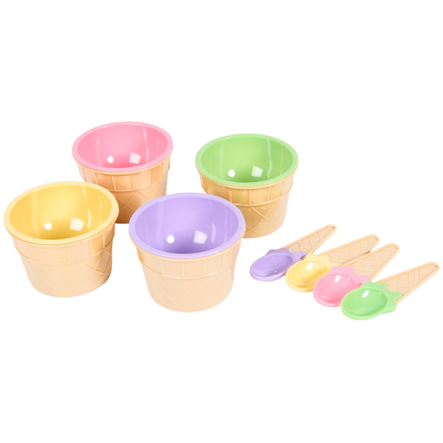 Set of 4 Ice Cream Bowls with Spoons Multicolour Image 1