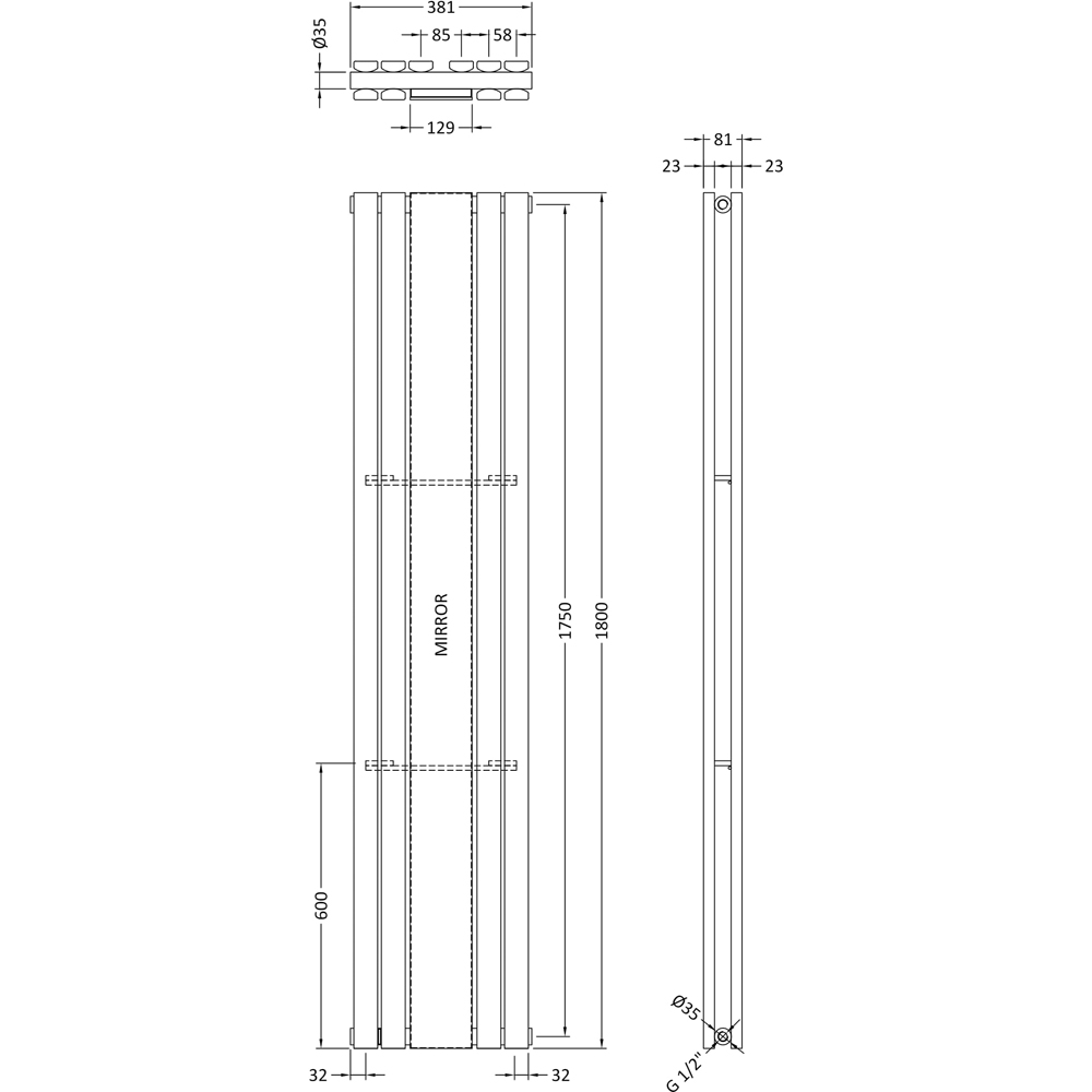 nuie Sloane Satin White Double Panel Designer Radiator 1800 x 381mm Image 3