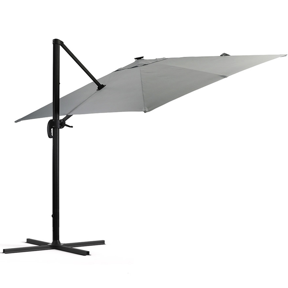 Living and Home Light Grey Square LED Rotatable Cantilever Parasol with Wheeled Base 3m Image 3