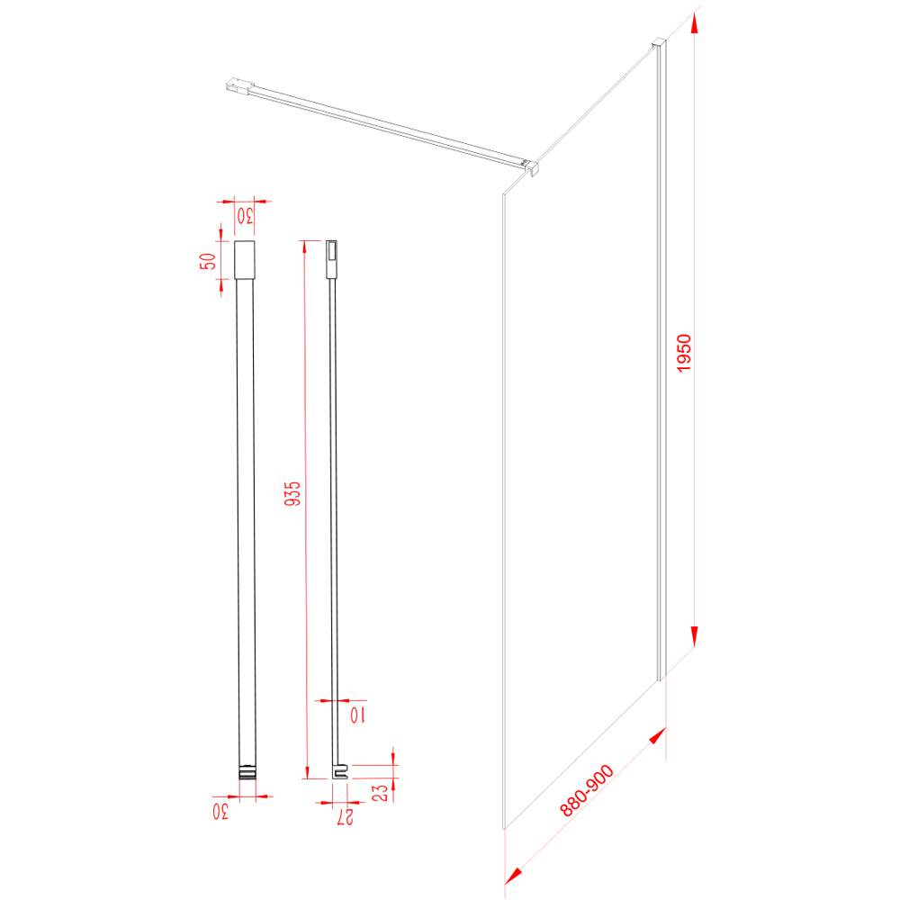 Bathstore Nero Fluted Glass Wetroom Shower Panel with Matt Black Profile and Side Arm 900mm Image 5