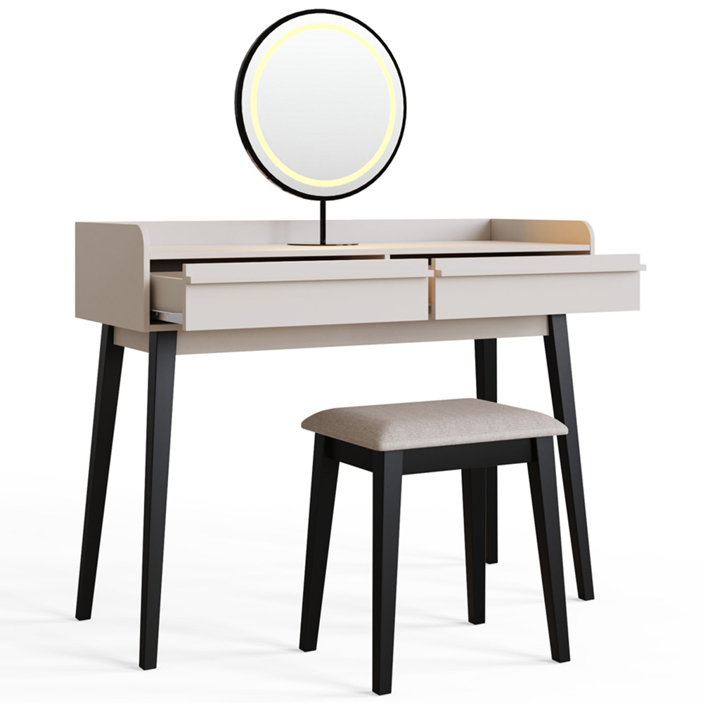 GFW Phoebe 2 Drawer Beige and Black Dressing Table and Stool Set with LED Mirror Image 5