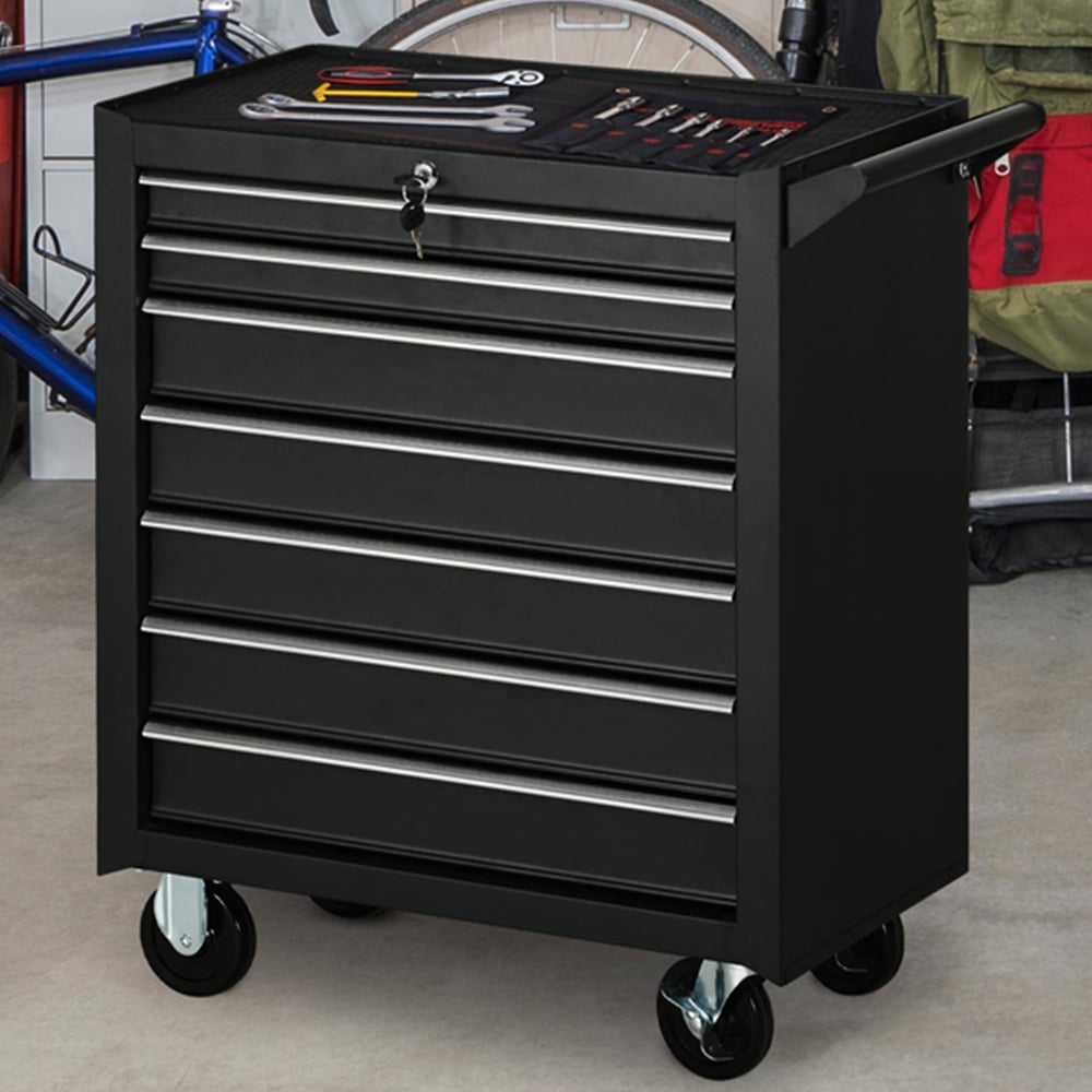 DURHAND 7 Drawer Black Tool Chest of Drawers with Wheels Image 2