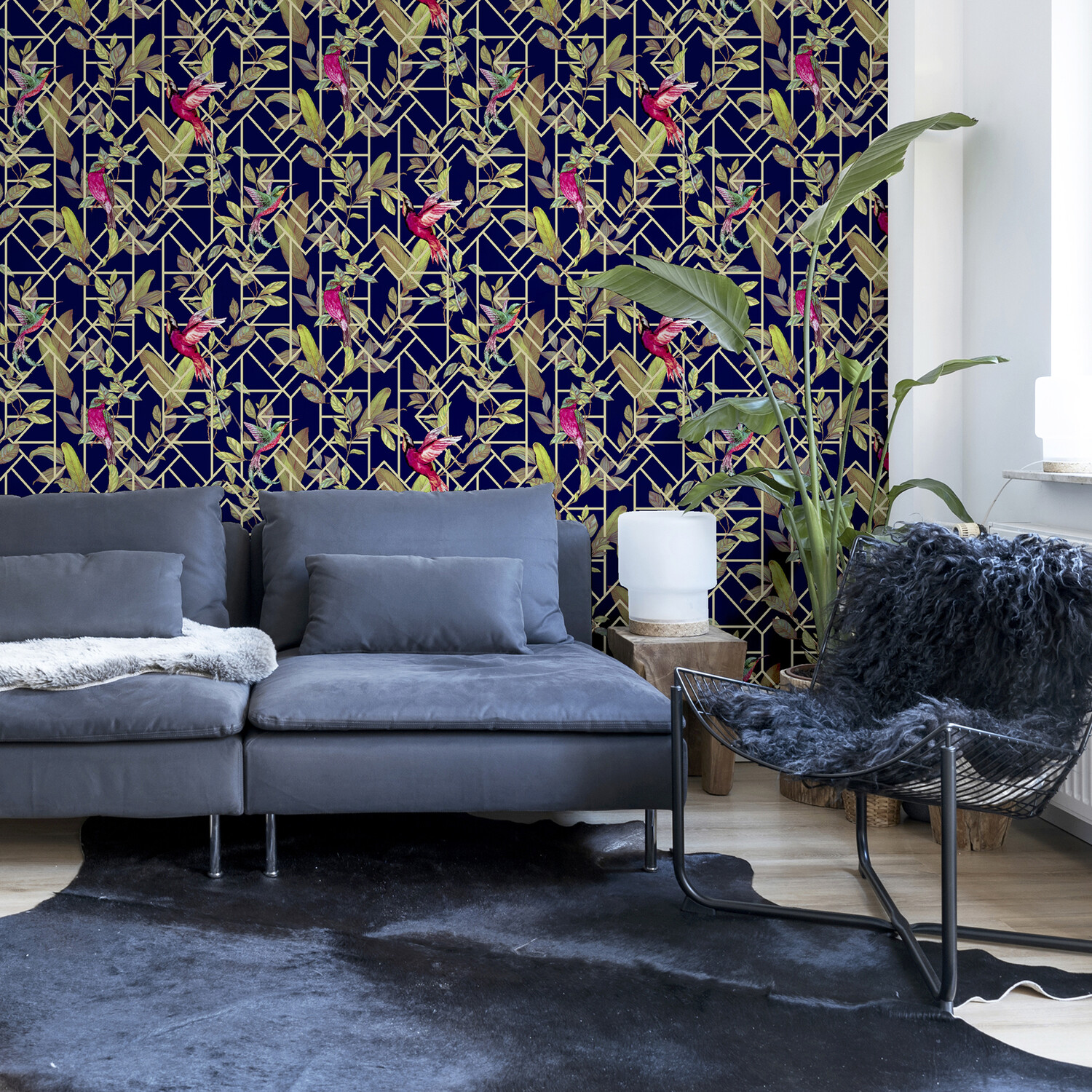 Deco Tropical Spongeable Wallpaper - Navy Gold Image 6