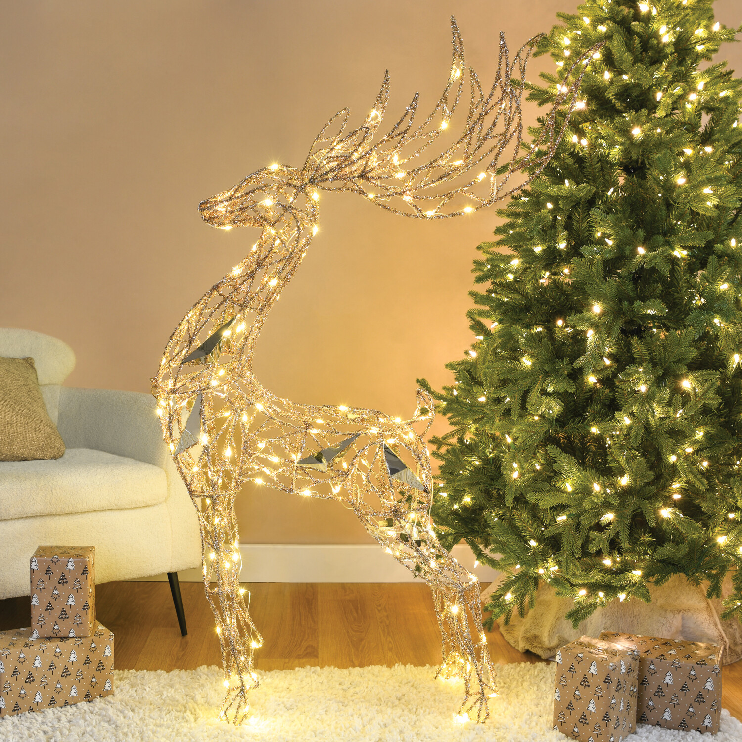 LED Mirrored Standing Stag - Gold Image 6