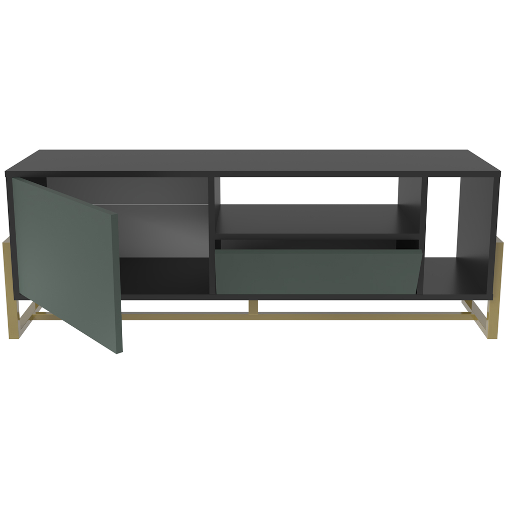 Decorotika Utopie Single Drawer Single Door 2 Shelf Black and Green TV Unit Image 3