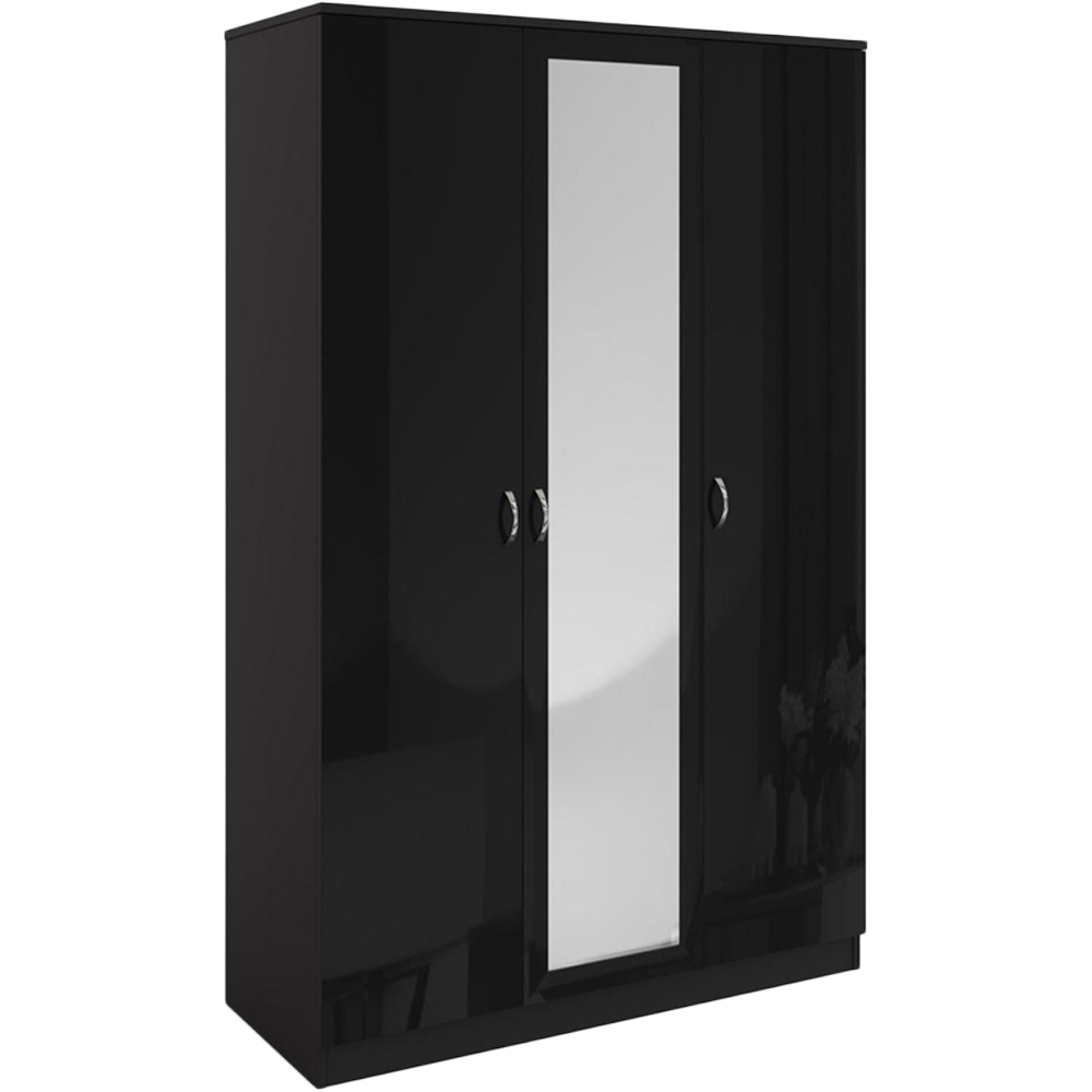 FWStyle Chilton 3 Door Black Gloss Mirrored Wardrobe Image 2