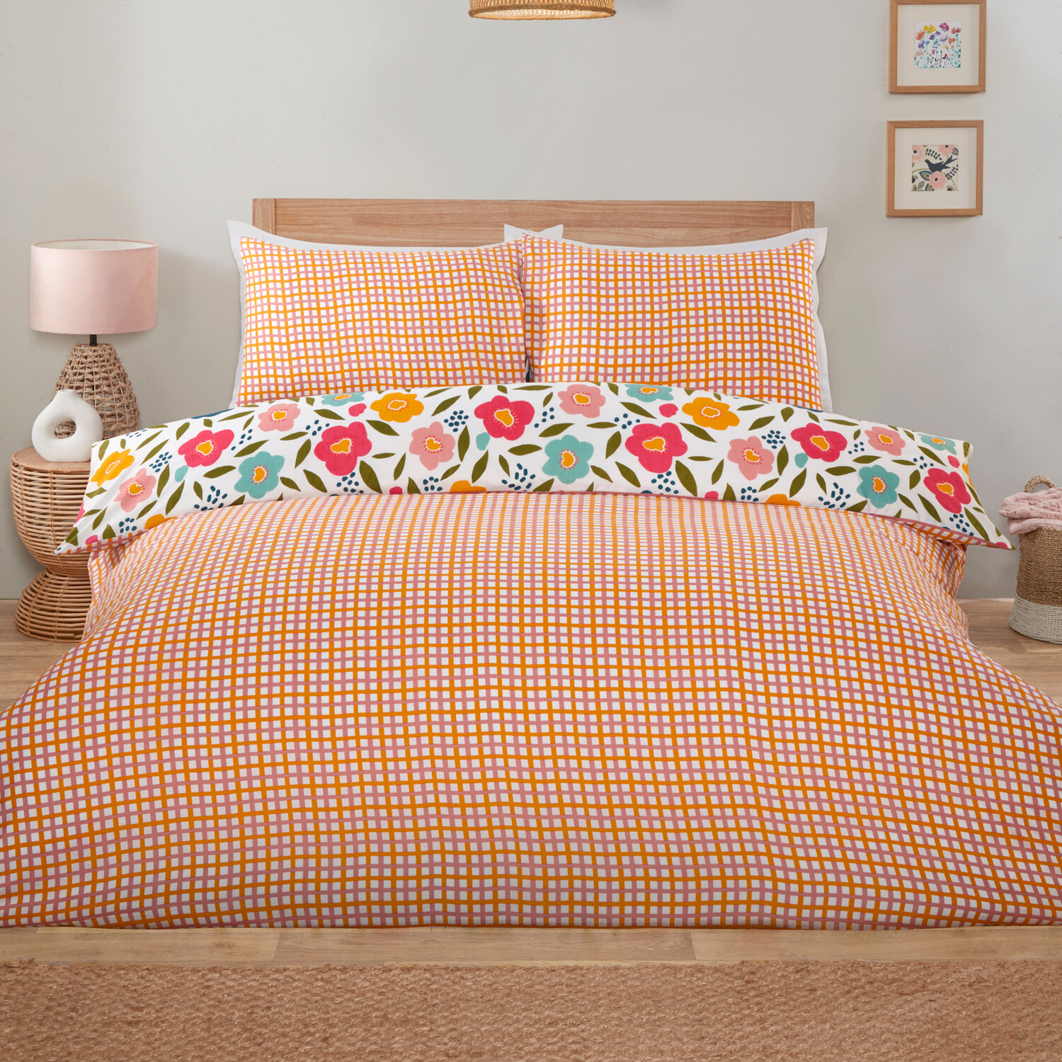Lottie Floral Bedding SetOrangeDouble Image 2