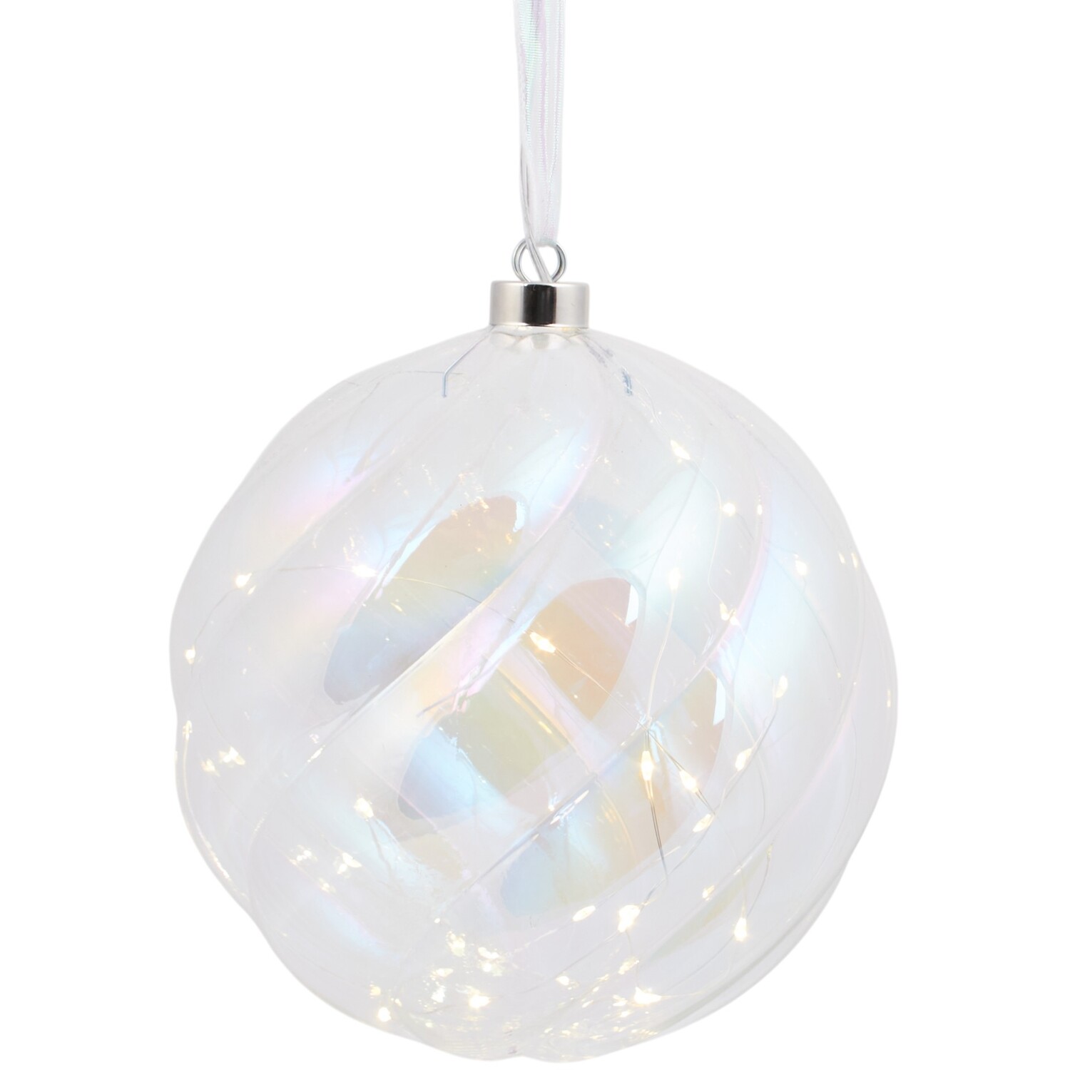 XL Iridescent LED Glass Bauble White Image 2