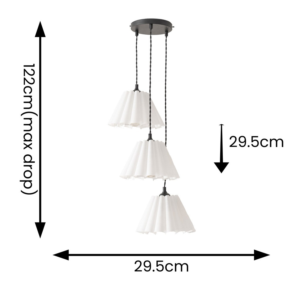 ValueLights Lauren White Pleated 3 Drop Cluster Matte Black LED Ceiling Pendant Light Image 4