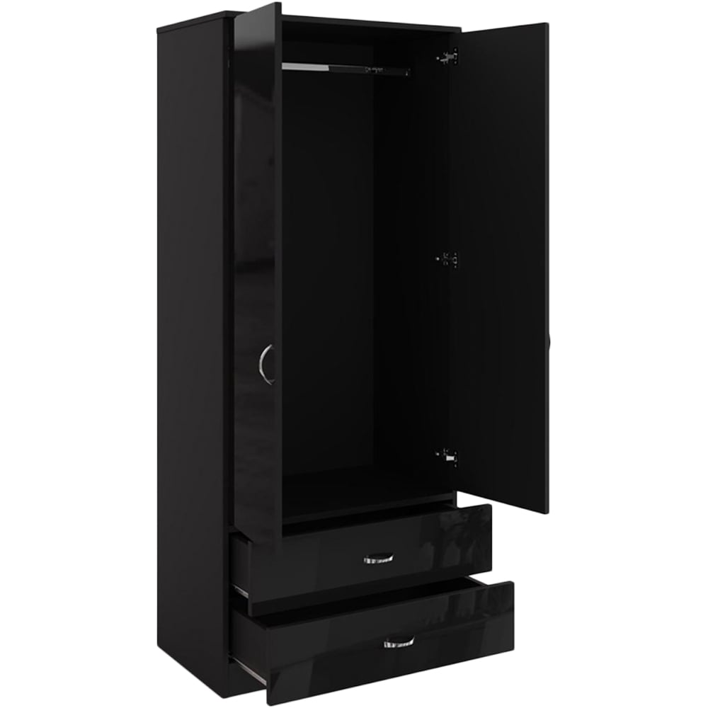 FWStyle Chilton 2 Door 2 Drawer Black Gloss Wardrobe Image 3
