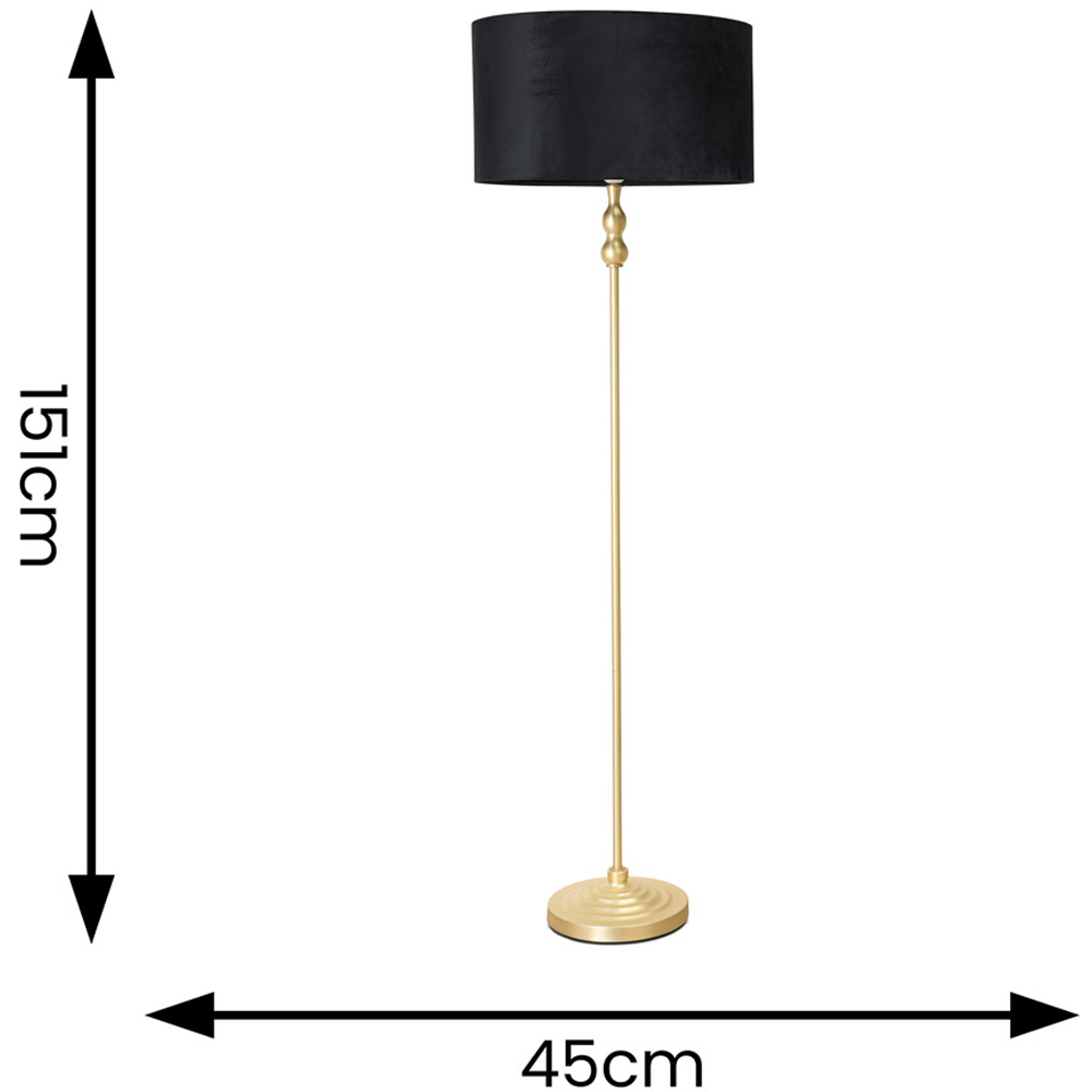 ValueLights Maggie Black Velvet and Gold Drum Shade Candlestick LED Floor Lamp Image 6