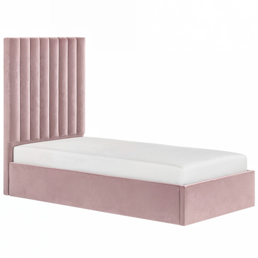 Solace+Co Everley Single Pink Velvet Ottoman Bed Image 2