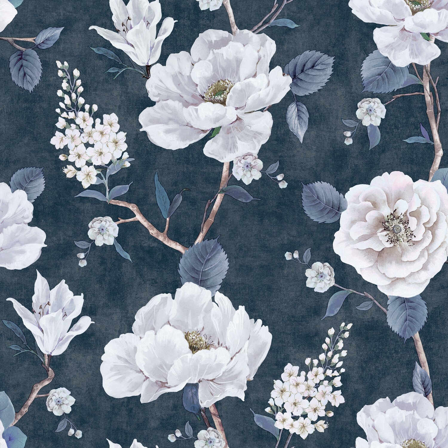 Ashley Floral Wallpaper - Navy Image 1