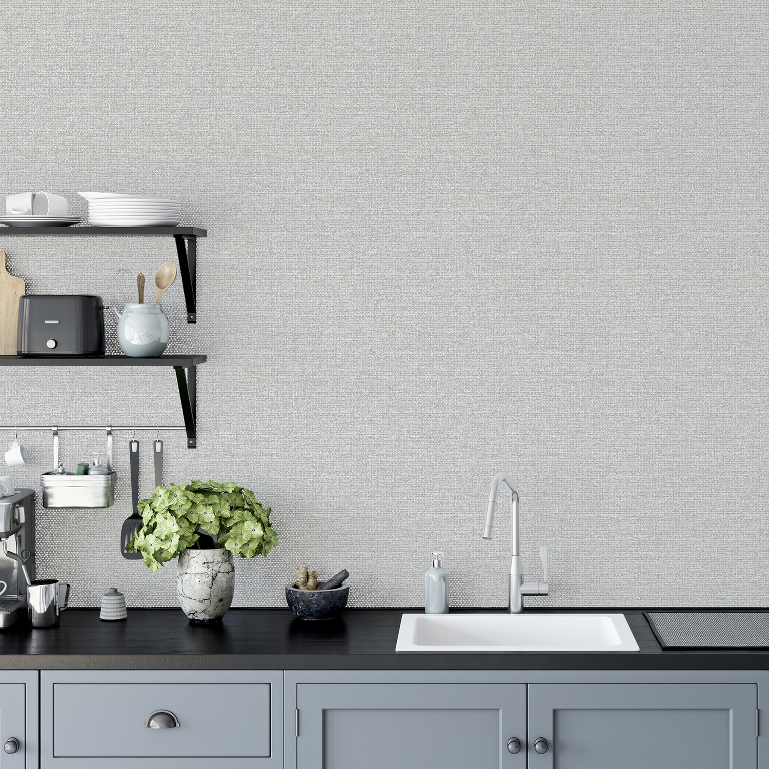 Calico Plain Textured Wallpaper - Grey Image 3