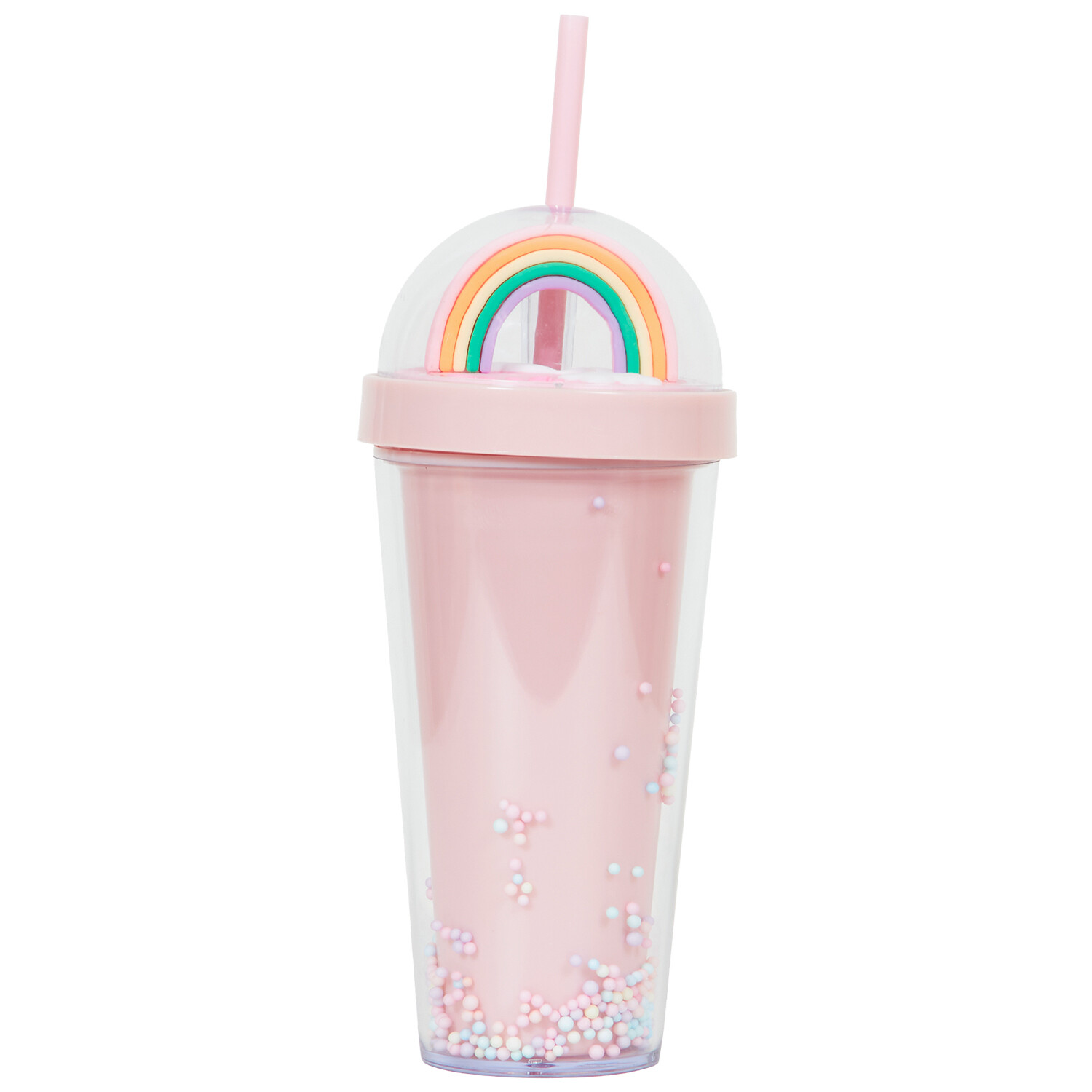 Rainbow Tumbler with Straw 450ml - Pink Image 1