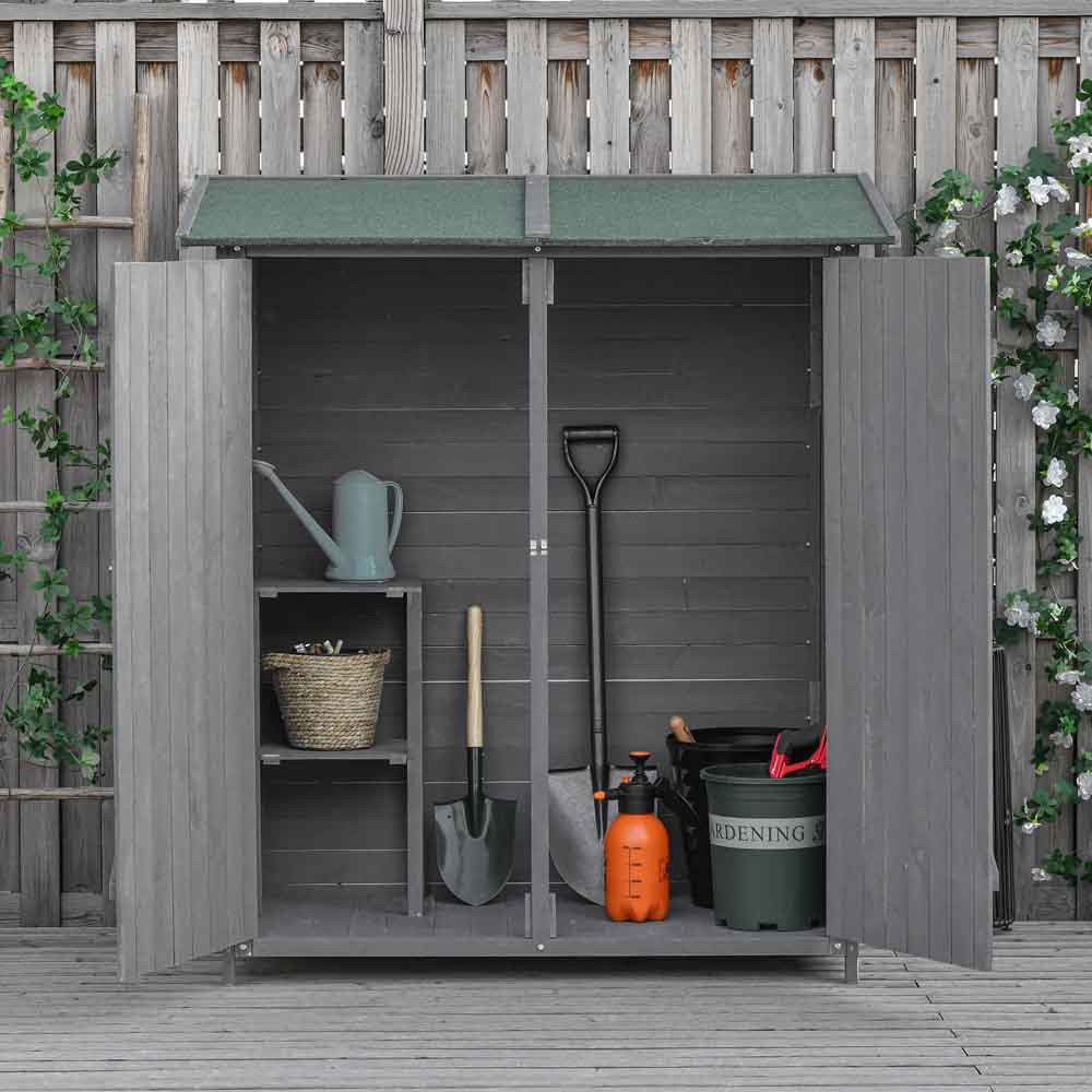 Outsunny Wooden Garden Shed Dark Grey Image 7