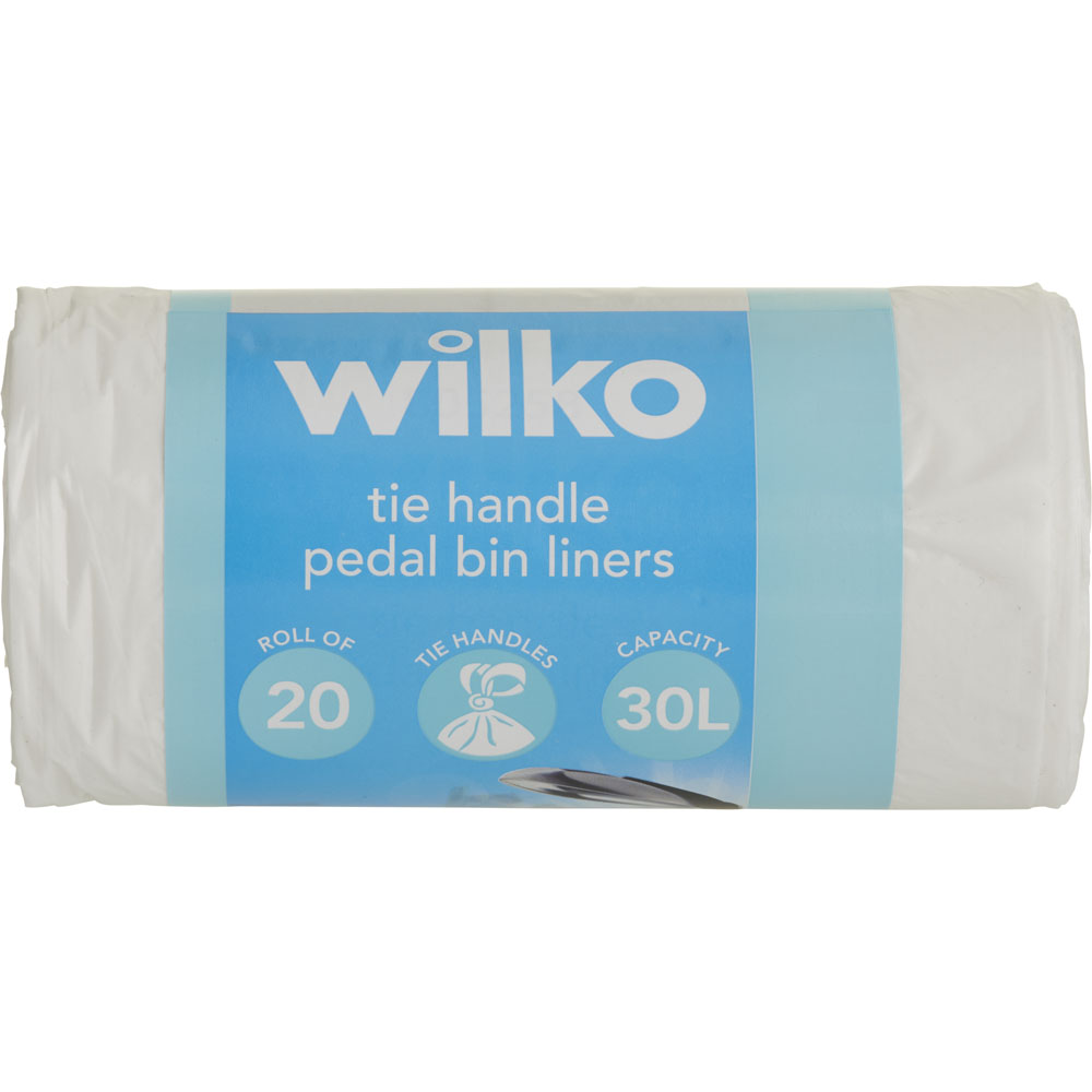 Wilko Tie Handle Pedal Bin Liners Plastic White 30L 20 Pack Image 2