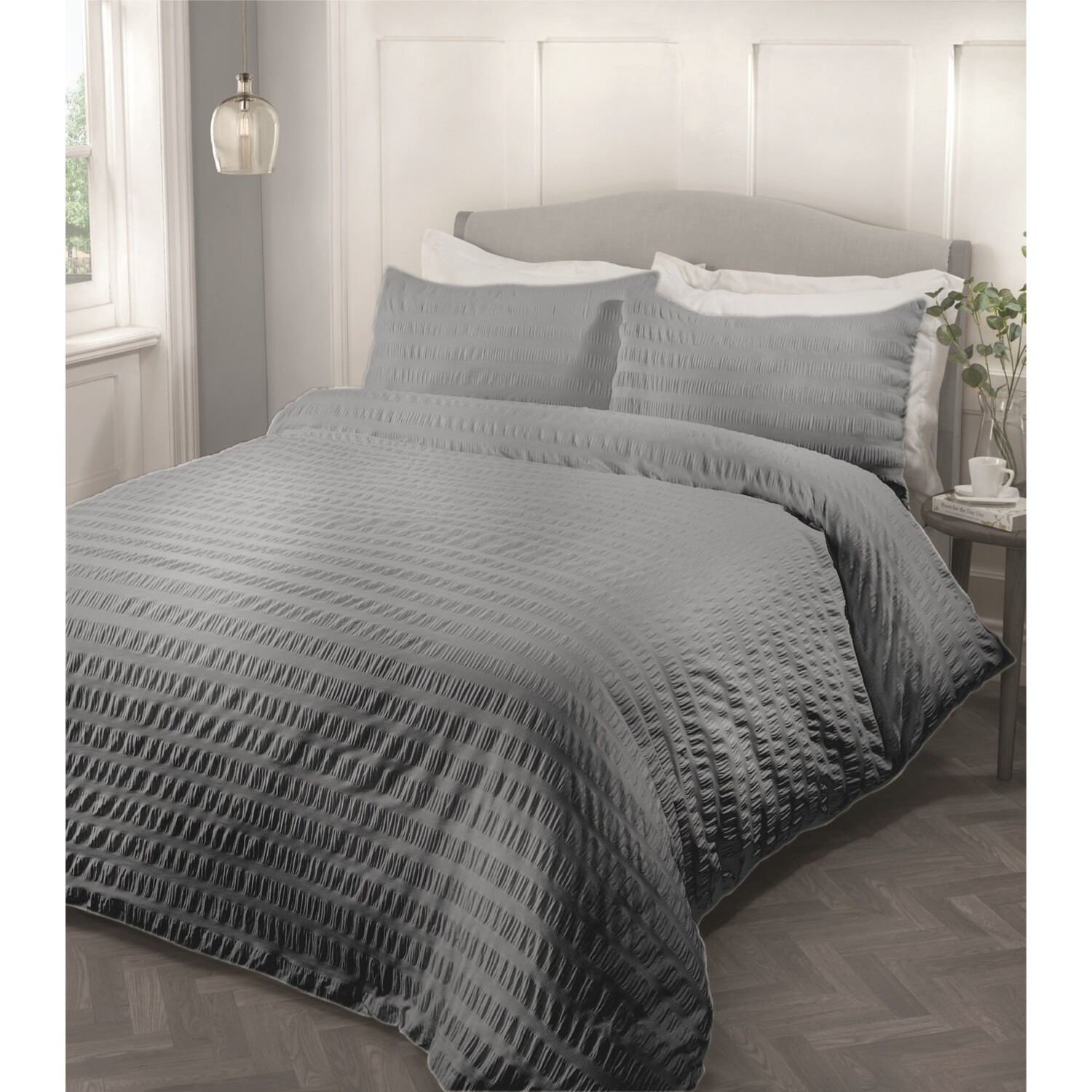 Divante King Charcoal Seersucker Duvet Set Image 3