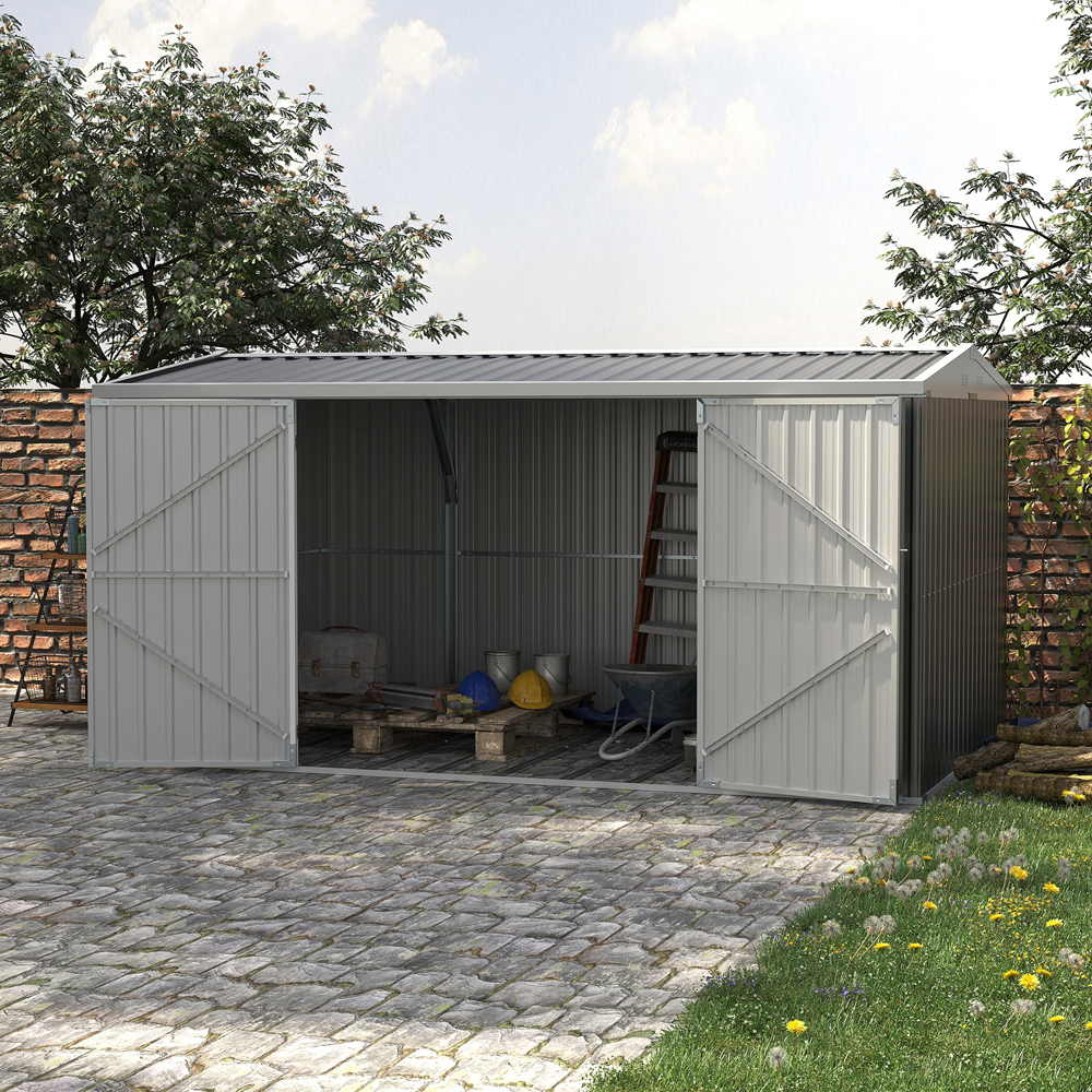 Outsunny 14x8ft Garden Storage Shed Grey Image 2